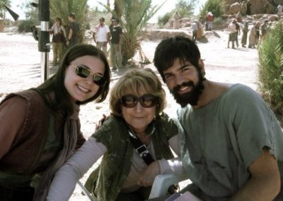Emily Van Camp and Miguel Angel Munoz working on location for Ben Hur, 2009